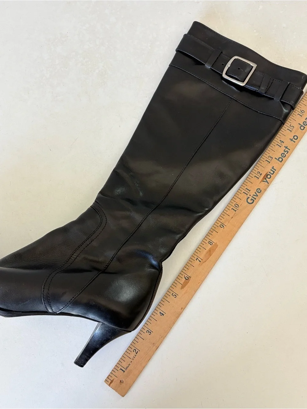 Coach Black Full Leather Knee High Pumps Boots Point Toe Zip Womens Size 7 Italy